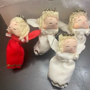 Set of 4 Vintage mini pipe cleaner angel ornaments shabby retro Christmas pixie